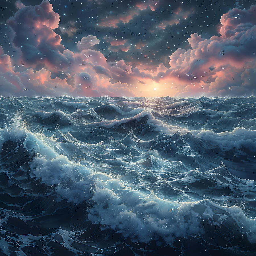Sunset Digital Art - Churning sea by Toscanaccio Art