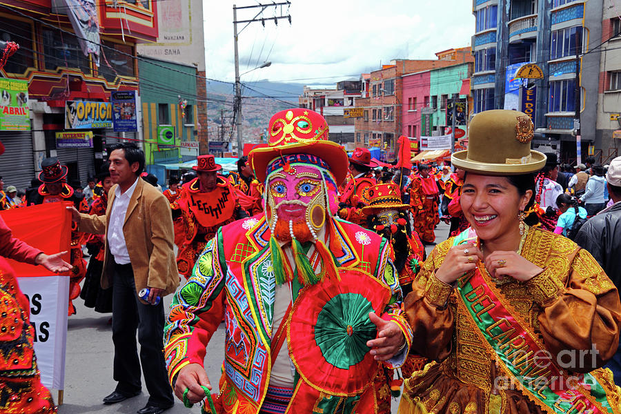Chuta and cholita leading Carnival parades La Paz Bolivia Photograph by James Brunker