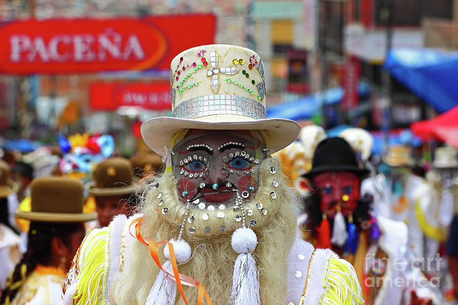 Chuta dancer portrait La Paz Carnival Bolivia Photograph by James Brunker