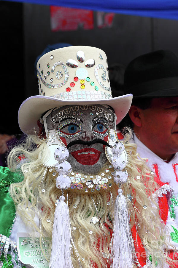 Portrait Photograph - Chuta portrait La Paz Carnival Bolivia by James Brunker