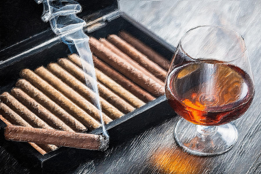 Cigar And Cognac Painting Painting by Tony Rubino