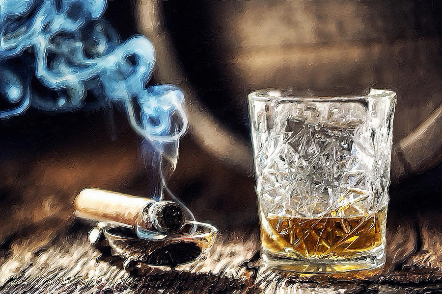 Cigar And Cordial Painting Scotch Painting by Tony Rubino