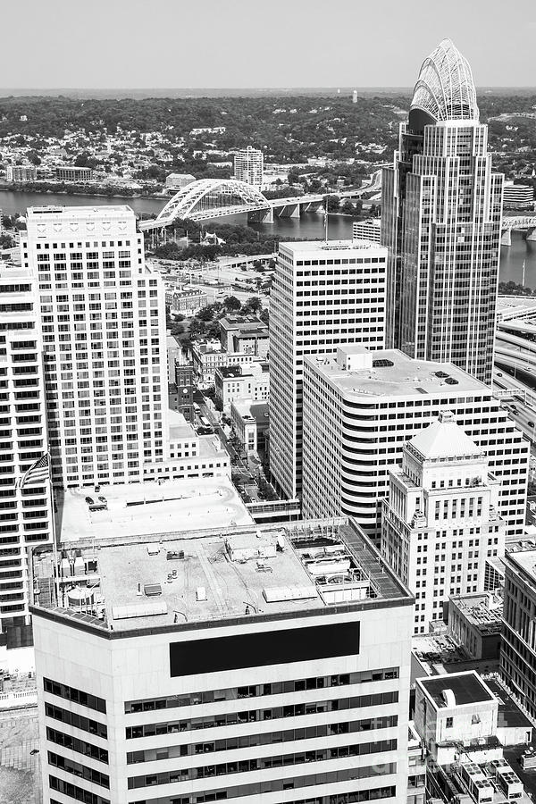 Cincinnati Aerial Skyline Black and White Photo Photograph by Paul Velgos
