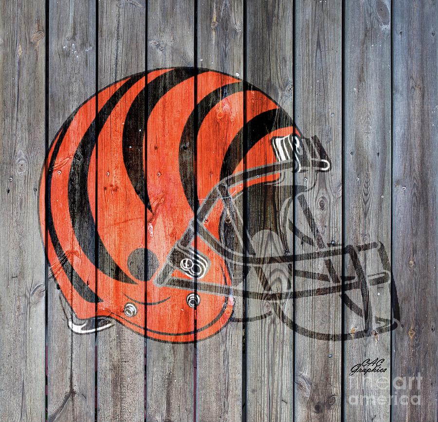 Cincinnati Bengals Wood Helmet Digital Art by CAC Graphics