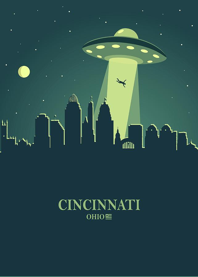 Cincinnati City Skyline Ufo Night Digital Art