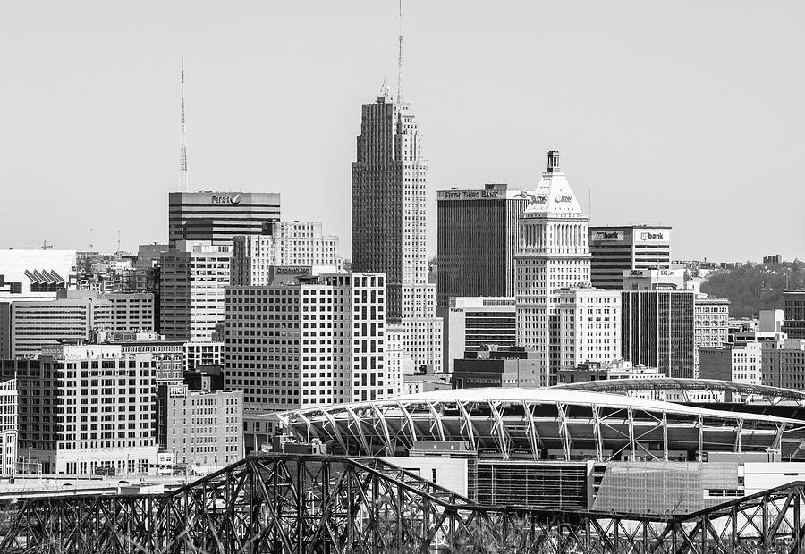 Cincinnati Downtown Black And White Photograph by Dan Sproul