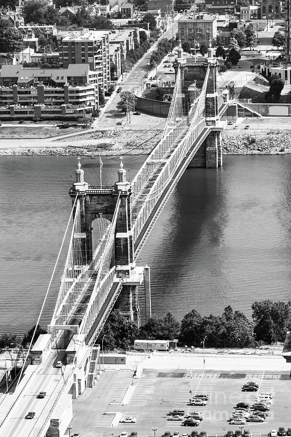 Cincinnati John Roebling Bridge Black and White Photo Photograph by Paul Velgos