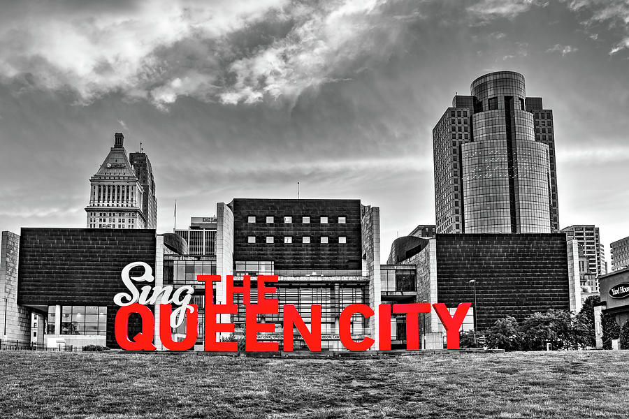 Cincinnati Ohio Sing The Queen City Skyline in Selective Color Photograph by Gregory Ballos