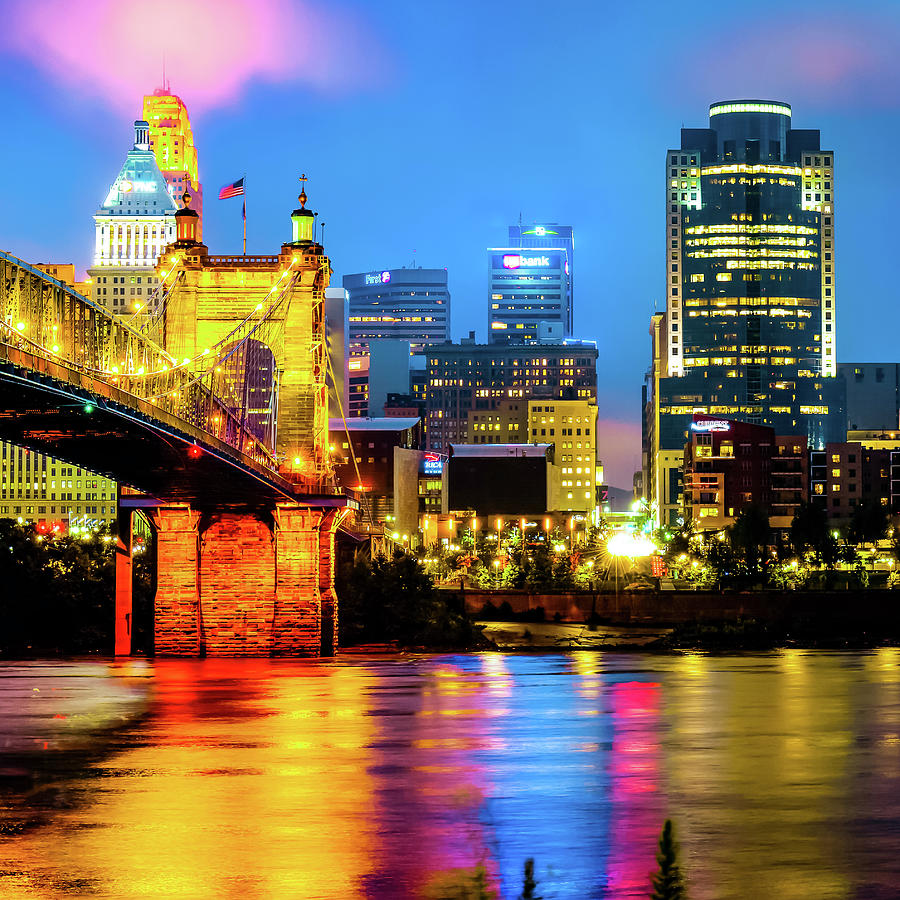 Cincinnati Ohio Skyline In Living Color 1x1 Photograph