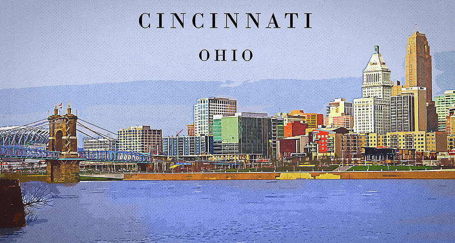 Cincinnati Ohio Vintage Style Poster Digital Art by Dan Sproul