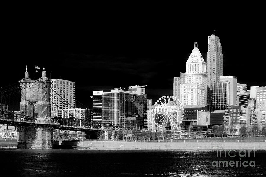 Cincinnati On The Ohio River # 3 Black and White Photograph by Mel Steinhauer