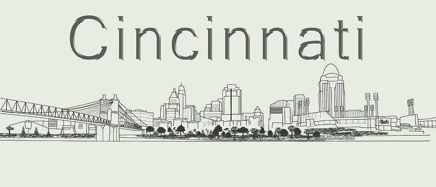 Cincinnati Panoramic Sketch Mixed Media by Ed Taylor