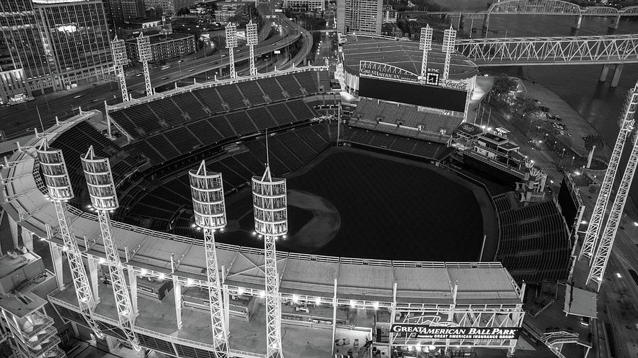Cincinnati Reds Ballpark Aerial Black and White  Photograph by John McGraw