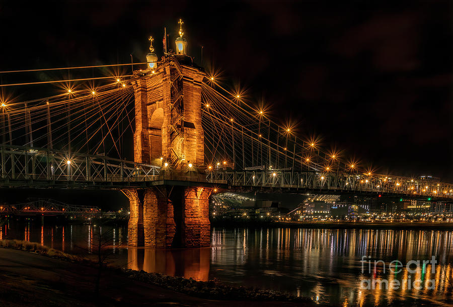 Cincinnati Roebline Bridge at Night Photograph by Teresa Jack
