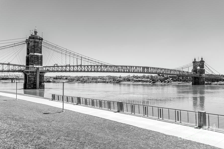 Cincinnati Roebling Bridge Black and White Photo Photograph by Paul Velgos