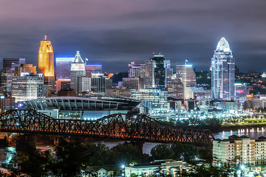 Cincinnati Skyline at Night Photo Photograph by Paul Velgos