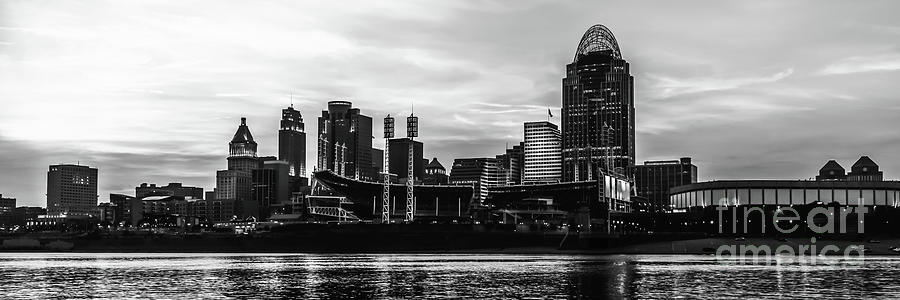 Cincinnati Skyline Black and White Panoramic Picture Photograph by Paul Velgos