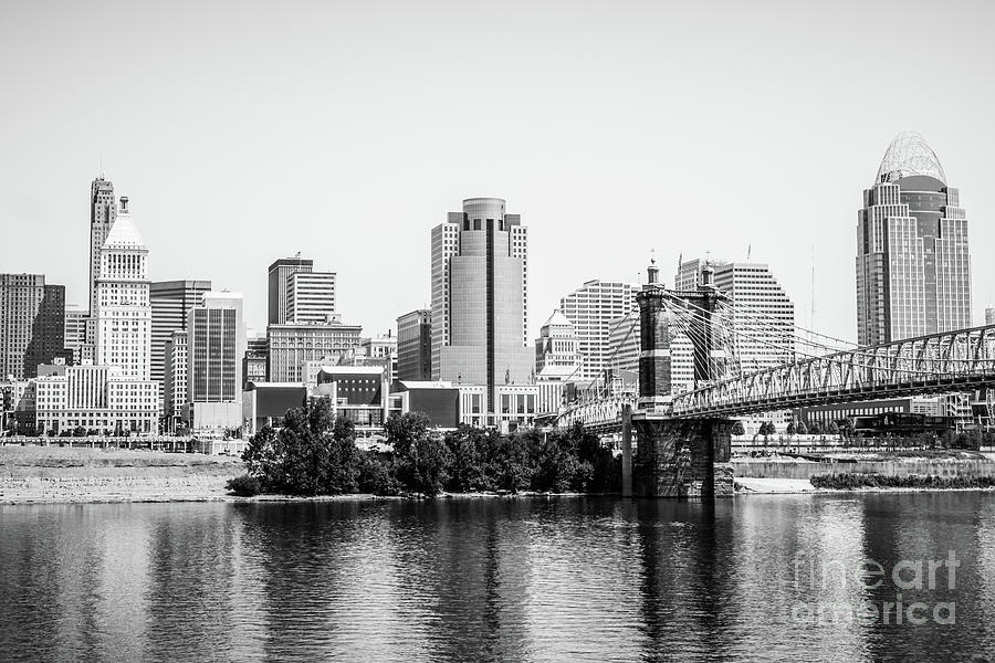 Cincinnati Skyline Black and White Photo Photograph by Paul Velgos