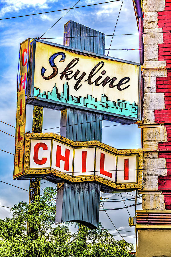 Cincinnati Skyline Photograph - Cincinnati Skyline Chili Sign by Gregory Ballos