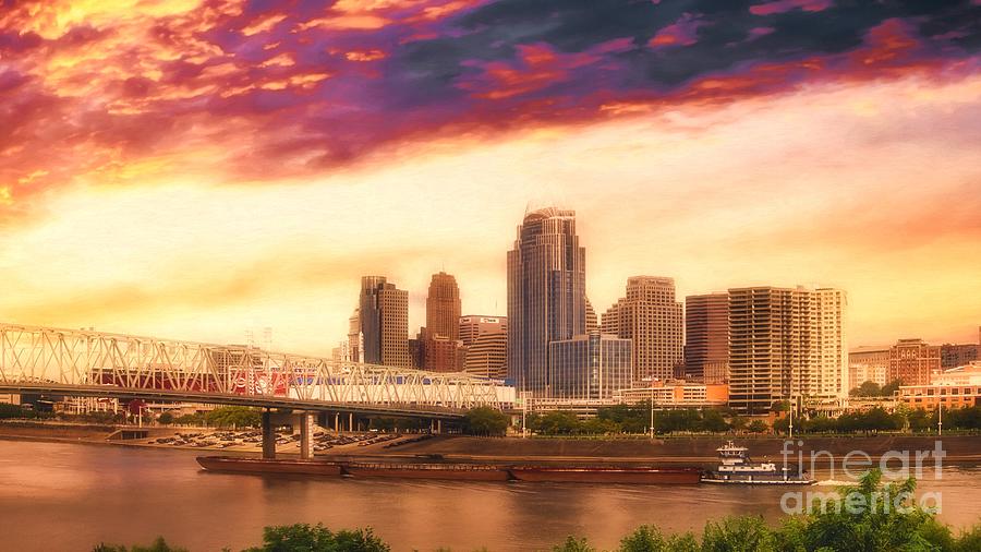 Cincinnati Skyline Gold Photograph by Mel Steinhauer