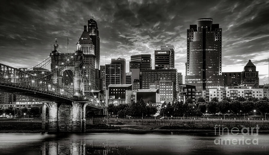 Cincinnati Skyline in Black and White Photograph by Shelia Hunt
