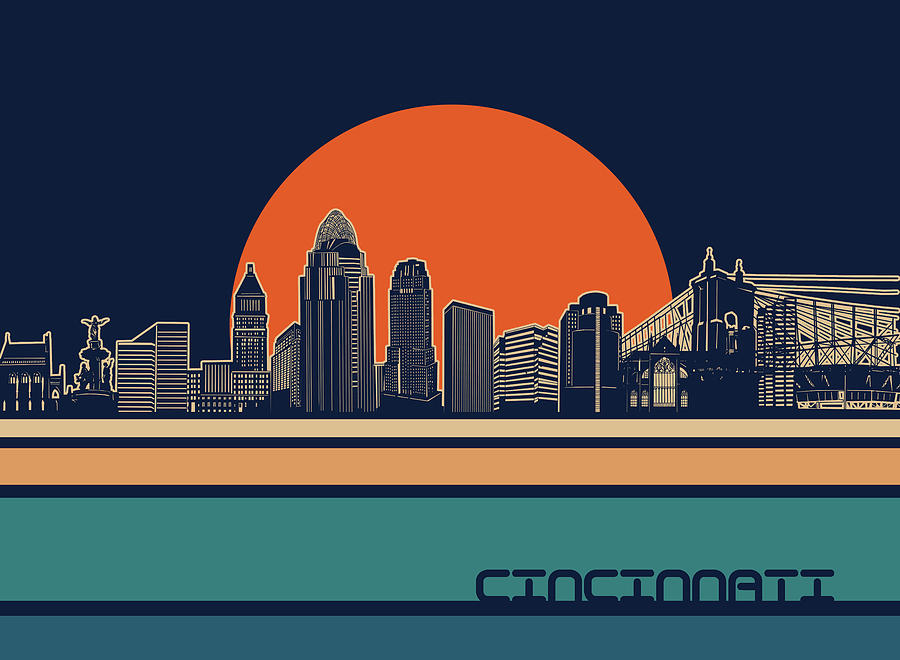 Cincinnati Skyline Retro 3 Digital Art