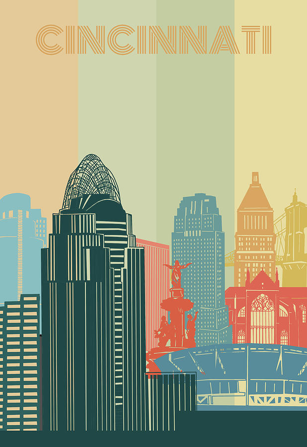 Cincinnati Skyline Retro Digital Art by Bekim M - Fine Art America