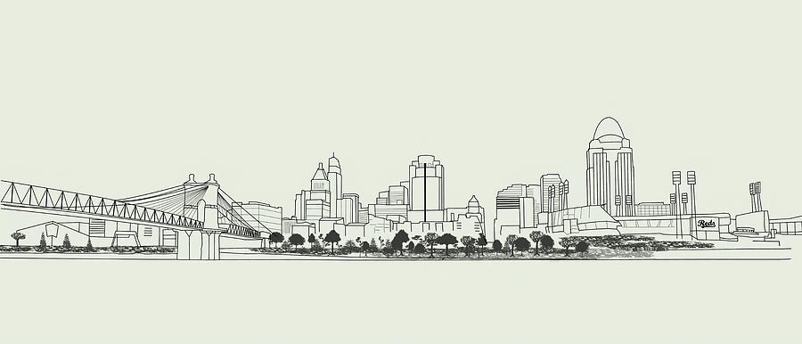 Cincinnati Skyline Sketch Mixed Media by Ed Taylor