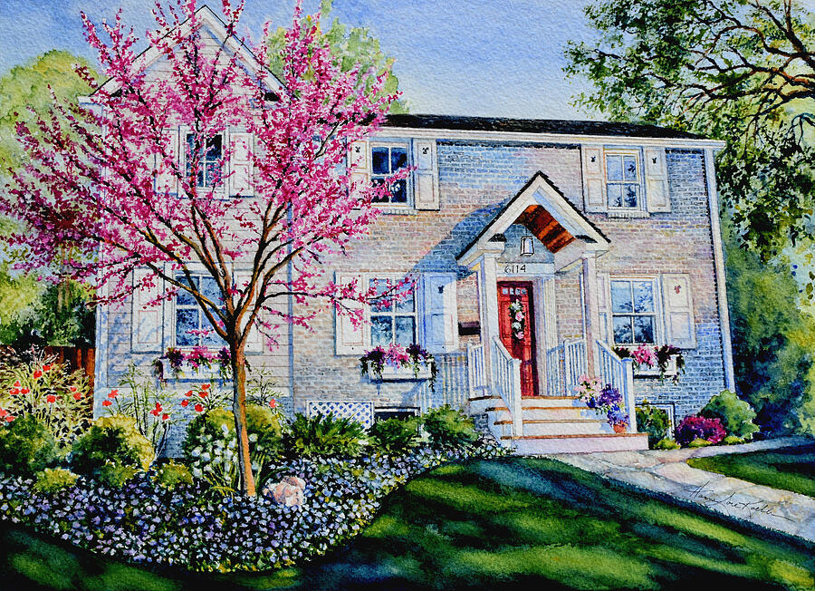 Cincinnati Spring Home Portrait Painting by Hanne Lore Koehler