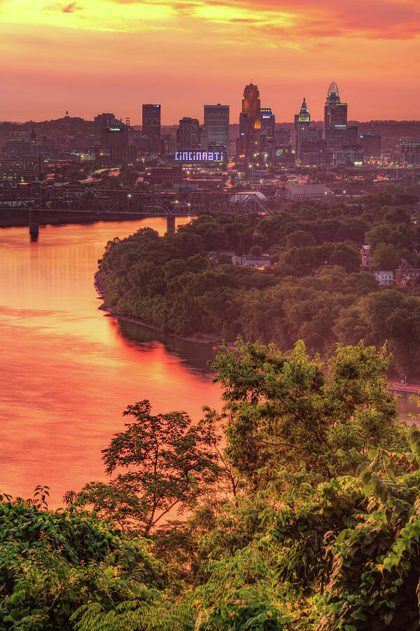 Cincinnati Skyline Photograph - Cincinnati Sunrise From Mount Echo Park by Gregory Ballos