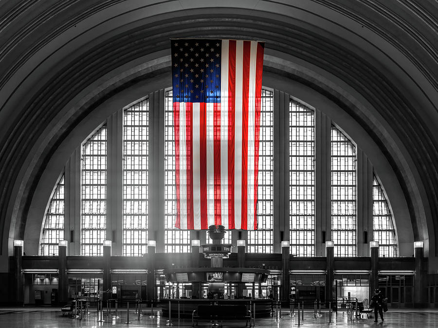 Cincinnati Union Terminal Interior American Flag Photograph by Sharon Popek
