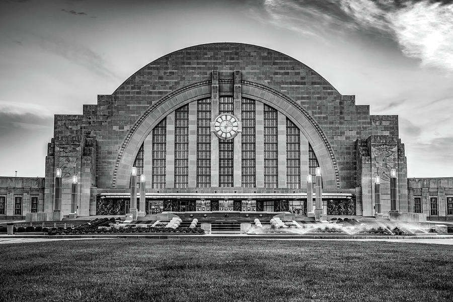 Black And White Photograph - Cincinnati Union Terminal Station in Black and White by Gregory Ballos