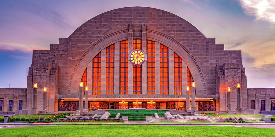 Cincinnati Ohio Photograph - Cincinnati Union Terminal Station Panorama at Sunset by Gregory Ballos
