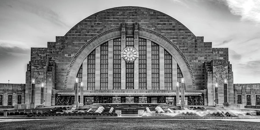 Black And White Photograph - Cincinnati Union Terminal Station Panorama in Black and White by Gregory Ballos