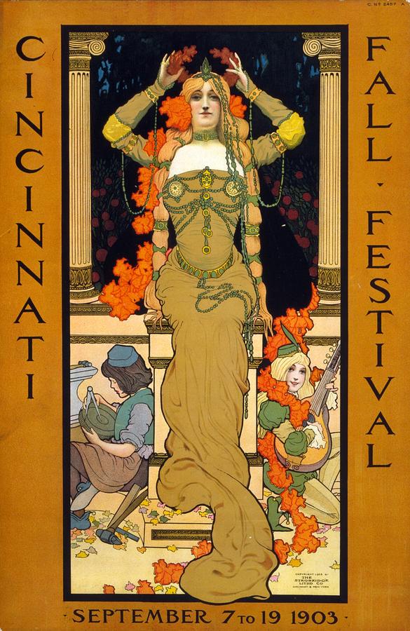 Cincinnatti Fall Festival - Art Nouveau - Vintage Advertising Poster Digital Art