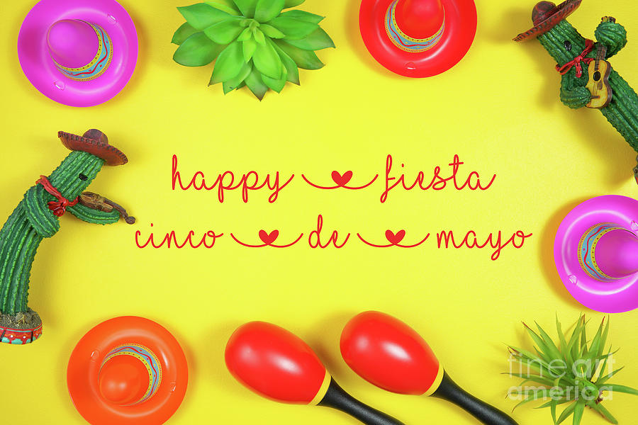 Cinco de Mayo background flatlay on a festive yellow table backg Photograph by Milleflore Images