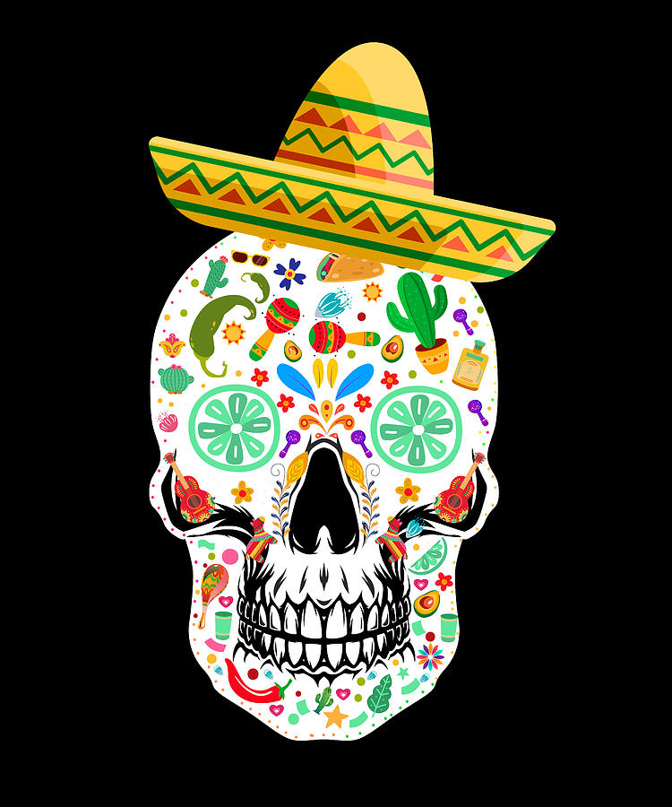 Cinco De Mayo Mexican Sugar Skull Wearing Hat Digital Art by Abhishek ...