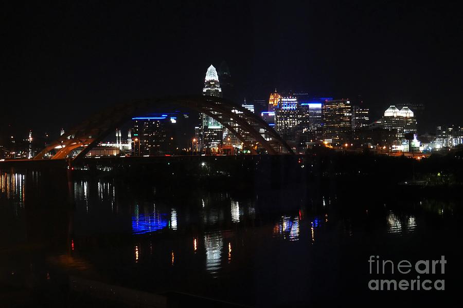 Cincinnati Photograph - Cincy Skyline at Night - Cincy Newport Series by Lee Antle