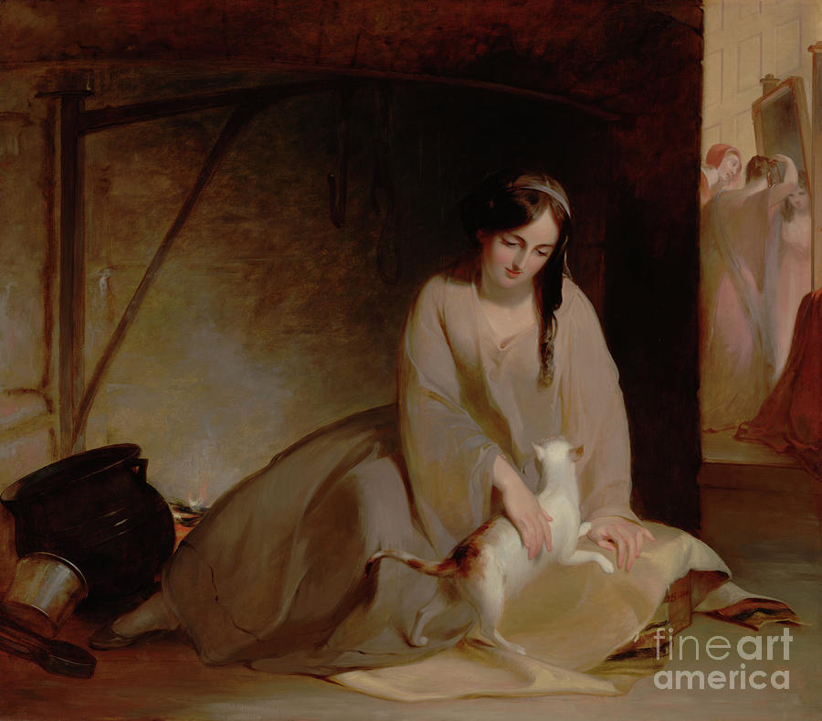 Cinderella at the Kitchen Fire, 1843 Painting by Thomas Sully