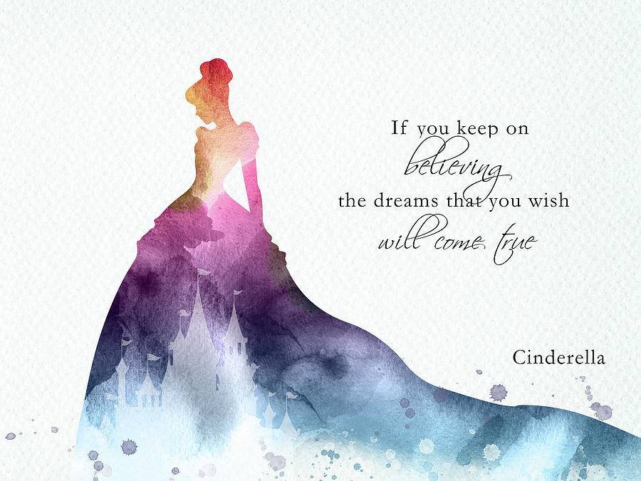 Cinderella believe quote watercolor Digital Art by Mihaela ...