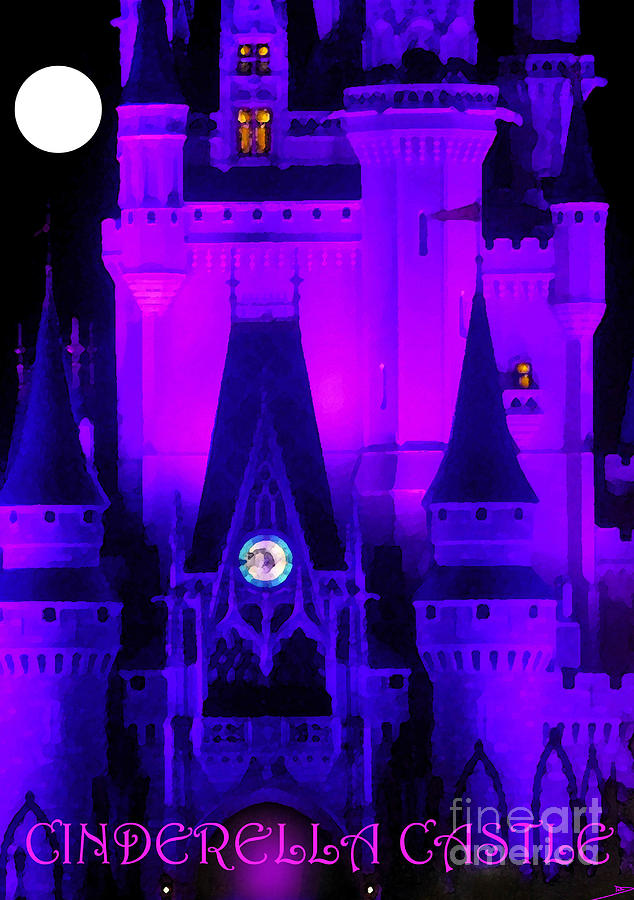 Cinderella Castle And Romantic Full Moon Mixed Media