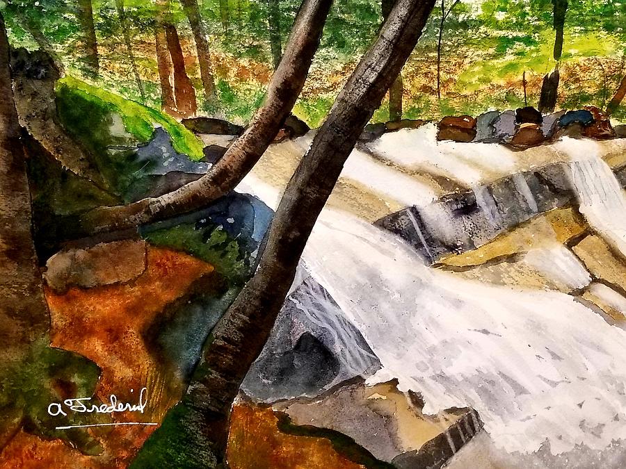 Cindys Waterfall Painting by Ann Frederick