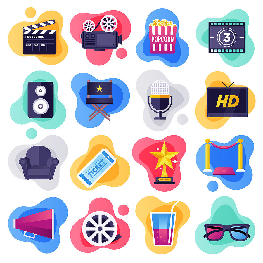 Cinema, Television & Media Industry Flat Flow Style Vector Icon Set Drawing by Denkcreative