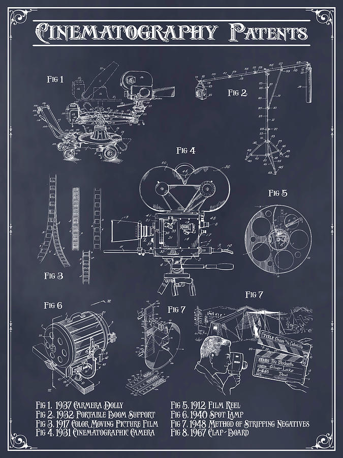 Cinematography Patents Blackboard Patent Print Drawing by Greg Edwards