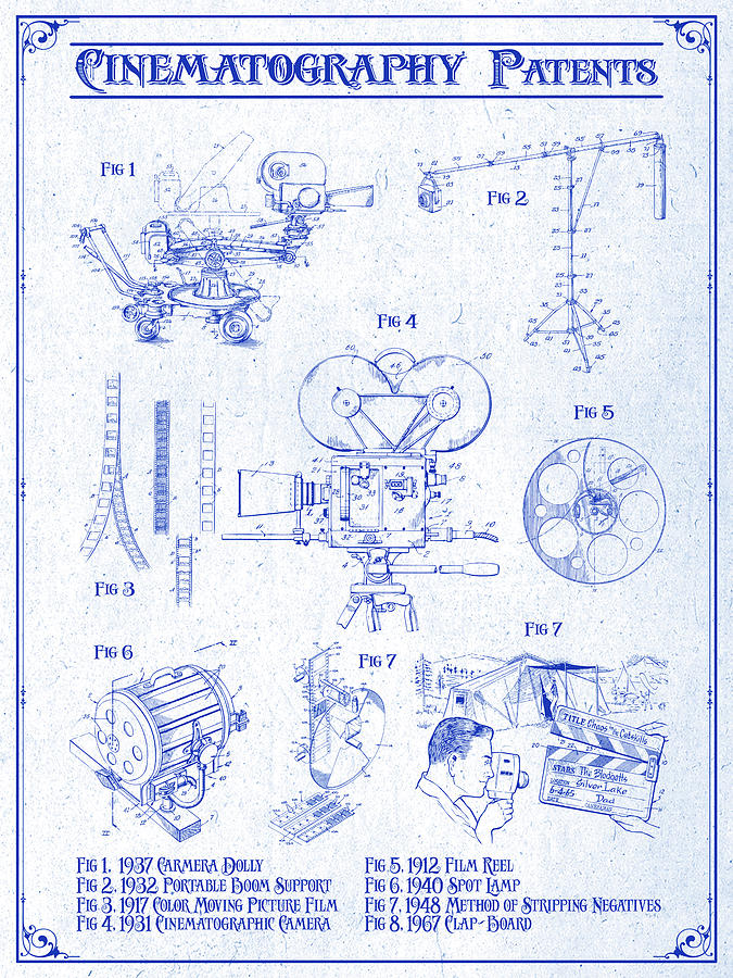 Cinematography Patents Blueprint Patent Print Drawing by Greg Edwards