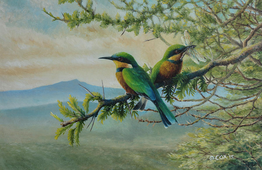 Cinnamon-chested Bee-eaters at the Great Rift Valley Painting by Christopher Cox