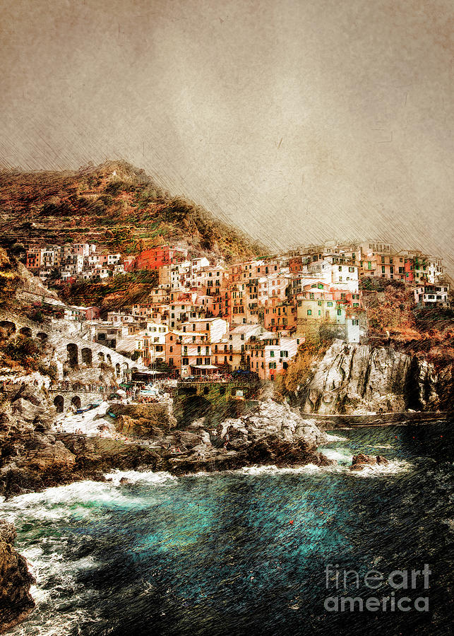 Cinque Terre Italy landscape painting #italy Mixed Media by Justyna Jaszke JBJart
