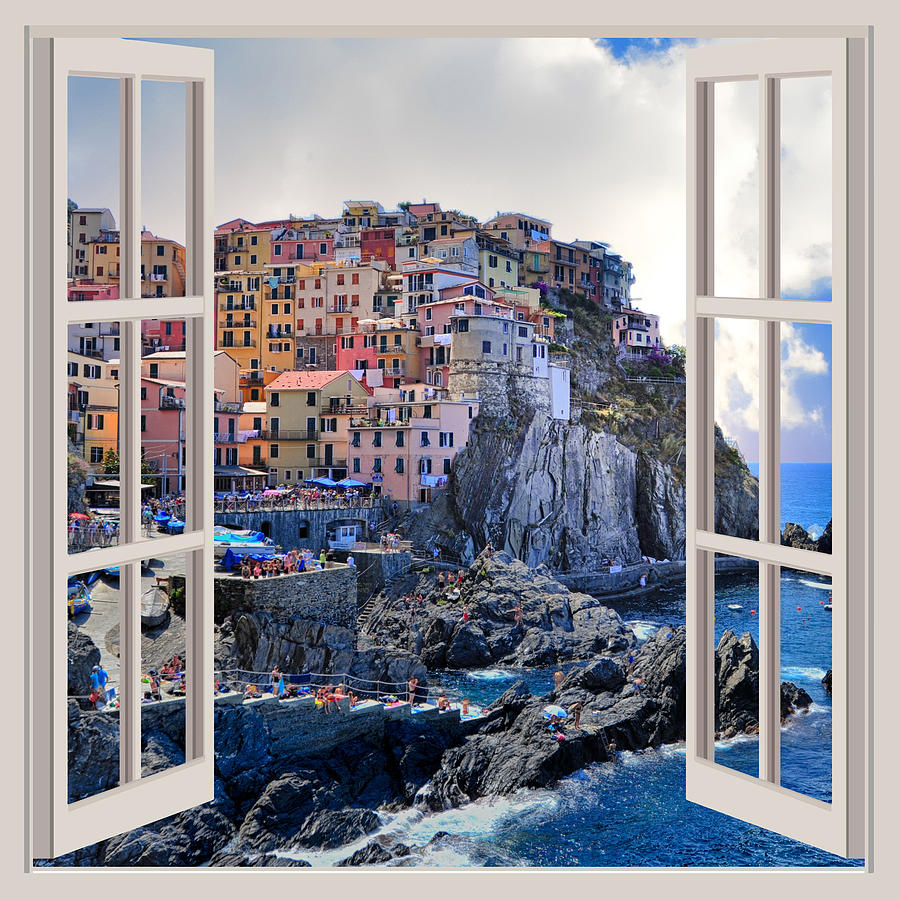 Cinque Terre Landscape Open Window Art Digital Art by Carlos V