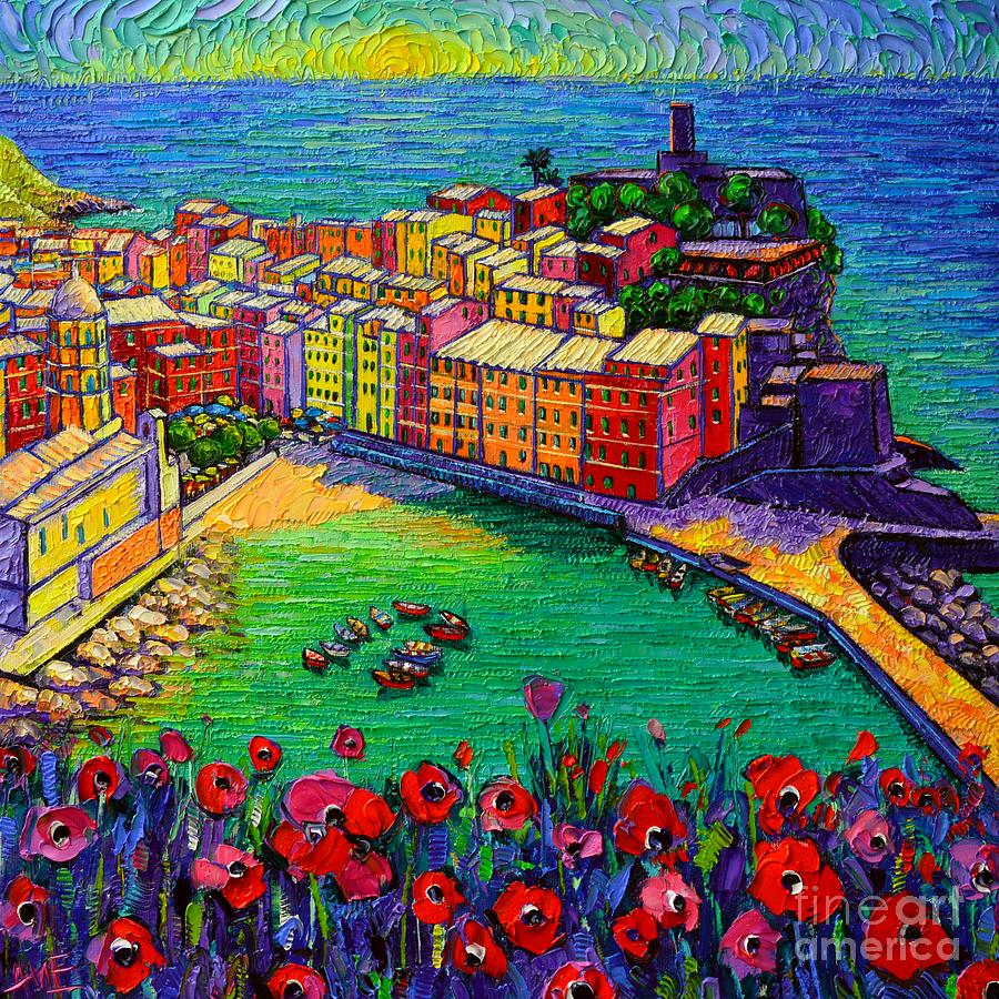 Cinque Terre Vernazza Poppies Painting by Ana Maria Edulescu