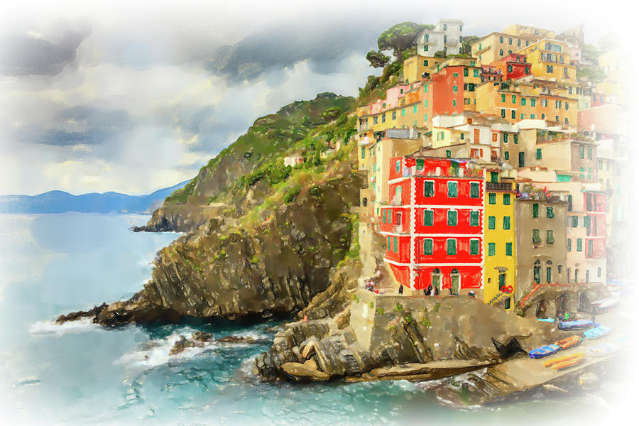 Architecture Digital Art - Cinque Terre Watercolor by Alexey Stiop